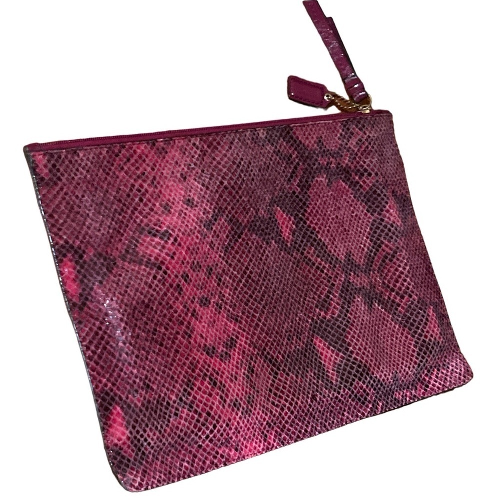 Coach F66413 PEYTON Leather RASPBERRY snake embossed pouch clutch Make Up bag - Picture 2 of 10